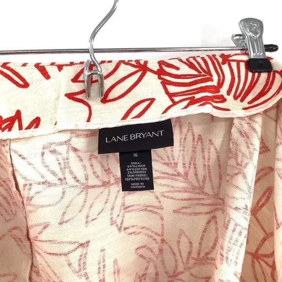 Lane Bryant Skirt Women's 16 Cream Red Tropical Linen Blend Pleated - Picture 4 of 5